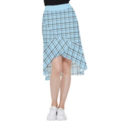 Sky Blue Tartan Plaid Pattern, With Black Lines Frill Hi Low Chiffon Skirt by Casemiro