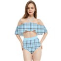 Sky blue tartan plaid pattern, with black lines Halter Flowy Bikini Set  View1