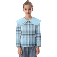 Sky Blue Tartan Plaid Pattern, With Black Lines Kids  Peter Pan Collar Blouse by Casemiro