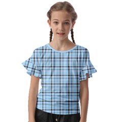 Sky Blue Tartan Plaid Pattern, With Black Lines Kids  Cut Out Flutter Sleeves by Casemiro