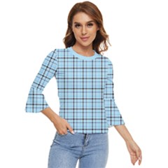 Sky Blue Tartan Plaid Pattern, With Black Lines Bell Sleeve Top