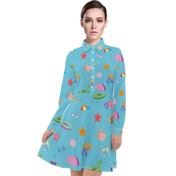 Summer  Beach  The Sun Long Sleeve Chiffon Shirt Dress