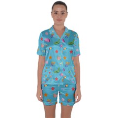 Summer  Beach  The Sun Satin Short Sleeve Pajamas Set by SychEva