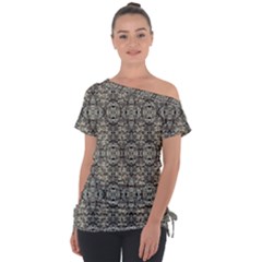 Steampunk Camouflage Design Print Off Shoulder Tie-up Tee