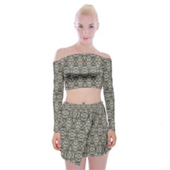 Steampunk Camouflage Design Print Off Shoulder Top With Mini Skirt Set by dflcprintsclothing