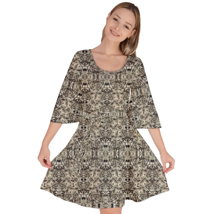 Steampunk Camouflage Design Print Velour Kimono Dress