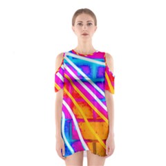 Pop Art Neon Wall Shoulder Cutout One Piece Dress by essentialimage365