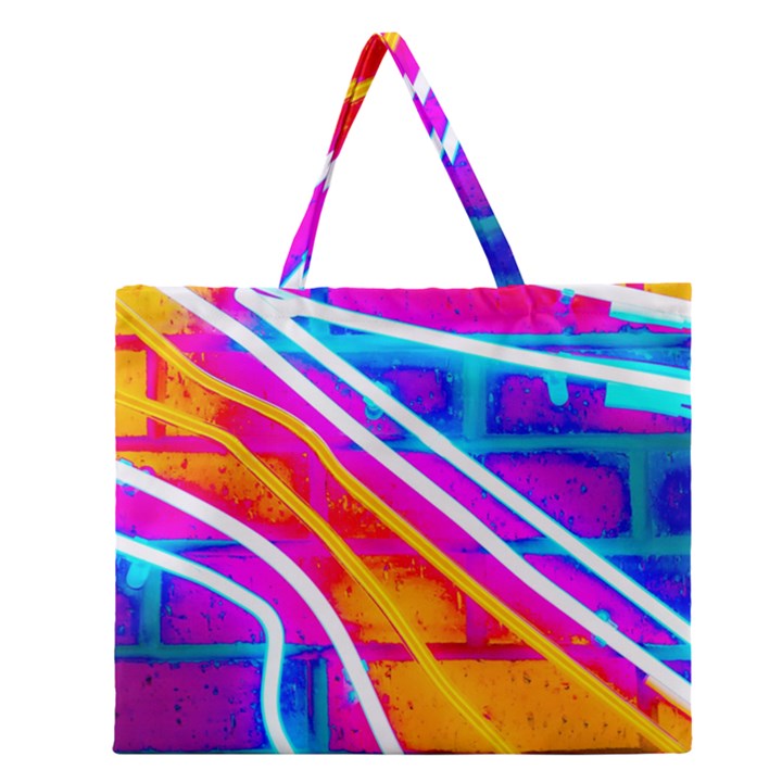 Pop Art Neon Wall Zipper Large Tote Bag