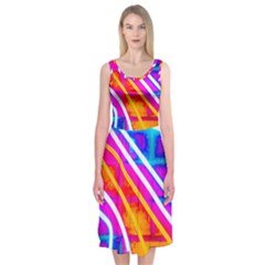 Pop Art Neon Wall Midi Sleeveless Dress by essentialimage365