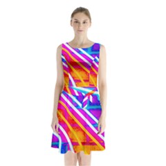 Pop Art Neon Wall Sleeveless Waist Tie Chiffon Dress by essentialimage365