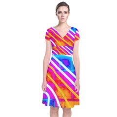 Pop Art Neon Wall Short Sleeve Front Wrap Dress by essentialimage365