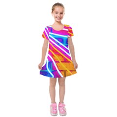 Pop Art Neon Wall Kids  Short Sleeve Velvet Dress by essentialimage365