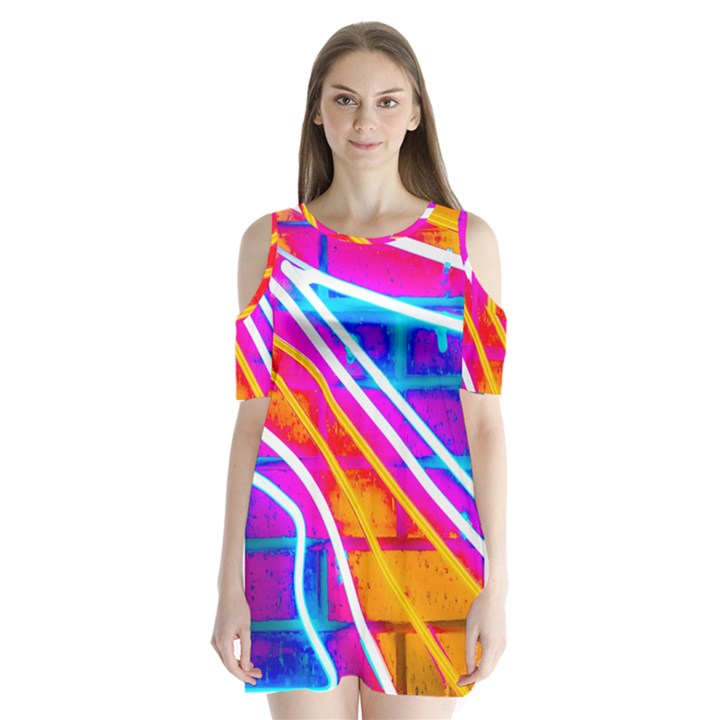 Pop Art Neon Wall Shoulder Cutout Velvet One Piece