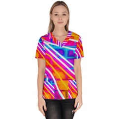 Pop Art Neon Wall Women s V-neck Scrub Top by essentialimage365