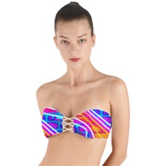 Pop Art Neon Wall Twist Bandeau Bikini Top by essentialimage365