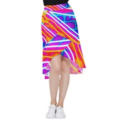 Pop Art Neon Wall Frill Hi Low Chiffon Skirt