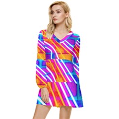 Pop Art Neon Wall Tiered Long Sleeve Mini Dress by essentialimage365