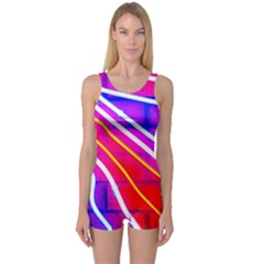 Pop Art Neon Lights One Piece Boyleg Swimsuit by essentialimage365