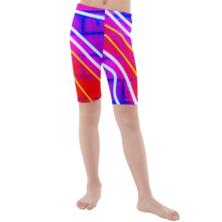 Pop Art Neon Lights Kids  Mid Length Swim Shorts