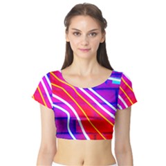 Pop Art Neon Lights Short Sleeve Crop Top by essentialimage365