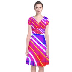 Pop Art Neon Lights Short Sleeve Front Wrap Dress by essentialimage365