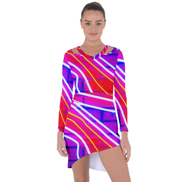 Pop Art Neon Lights Asymmetric Cut-Out Shift Dress