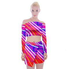 Pop Art Neon Lights Off Shoulder Top With Mini Skirt Set by essentialimage365