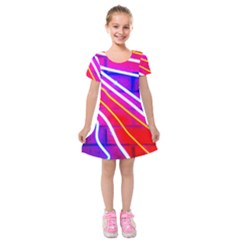 Pop Art Neon Lights Kids  Short Sleeve Velvet Dress by essentialimage365