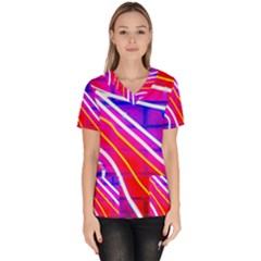 Pop Art Neon Lights Women s V-neck Scrub Top by essentialimage365