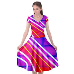 Pop Art Neon Lights Cap Sleeve Wrap Front Dress by essentialimage365