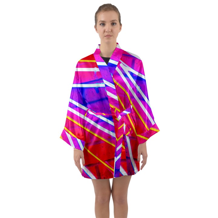 Pop Art Neon Lights Long Sleeve Satin Kimono