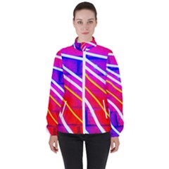 Pop Art Neon Lights Women s High Neck Windbreaker by essentialimage365