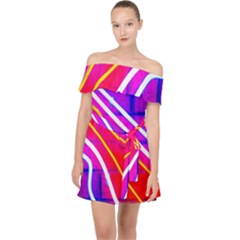 Pop Art Neon Lights Off Shoulder Chiffon Dress by essentialimage365