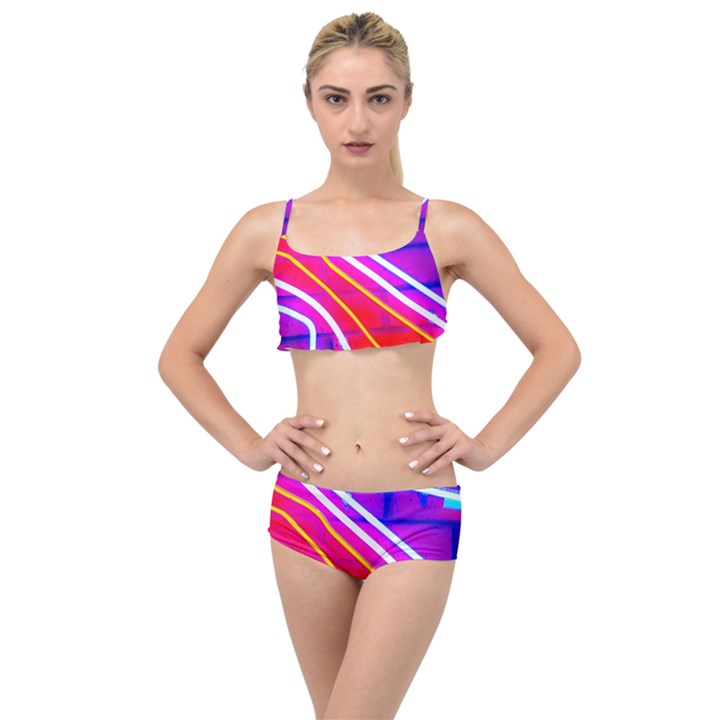 Pop Art Neon Lights Layered Top Bikini Set