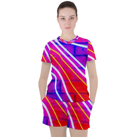 Pop Art Neon Lights Women s Tee And Shorts Set by essentialimage365