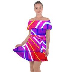 Pop Art Neon Lights Off Shoulder Velour Dress by essentialimage365