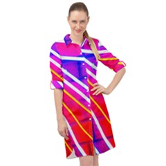 Pop Art Neon Lights Long Sleeve Mini Shirt Dress by essentialimage365