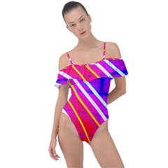 Pop Art Neon Lights Frill Detail One Piece Swimsuit by essentialimage365