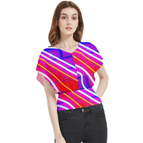 Pop Art Neon Lights Butterfly Chiffon Blouse by essentialimage365