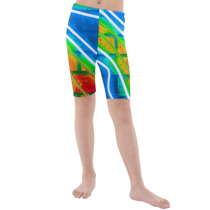 Pop Art Neon Wall Kids  Mid Length Swim Shorts