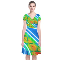 Pop Art Neon Wall Short Sleeve Front Wrap Dress by essentialimage365