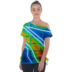 Pop Art Neon Wall Off Shoulder Tie-up Tee