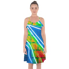 Pop Art Neon Wall Ruffle Detail Chiffon Dress by essentialimage365