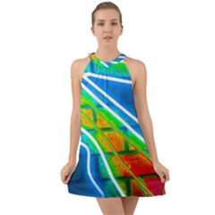 Pop Art Neon Wall Halter Tie Back Chiffon Dress by essentialimage365