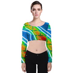 Pop Art Neon Wall Velvet Long Sleeve Crop Top by essentialimage365