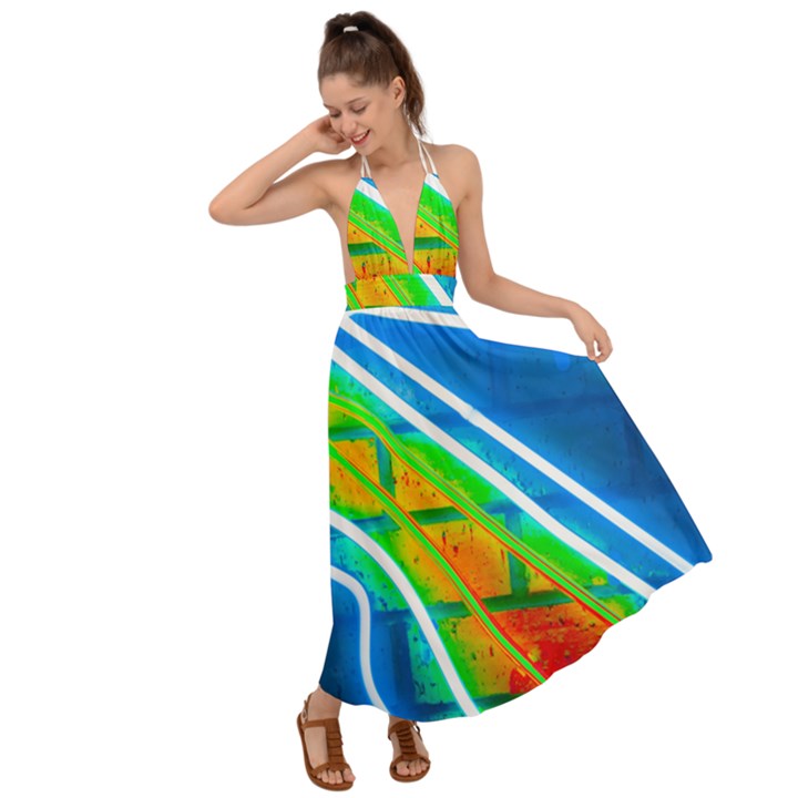 Pop Art Neon Wall Backless Maxi Beach Dress