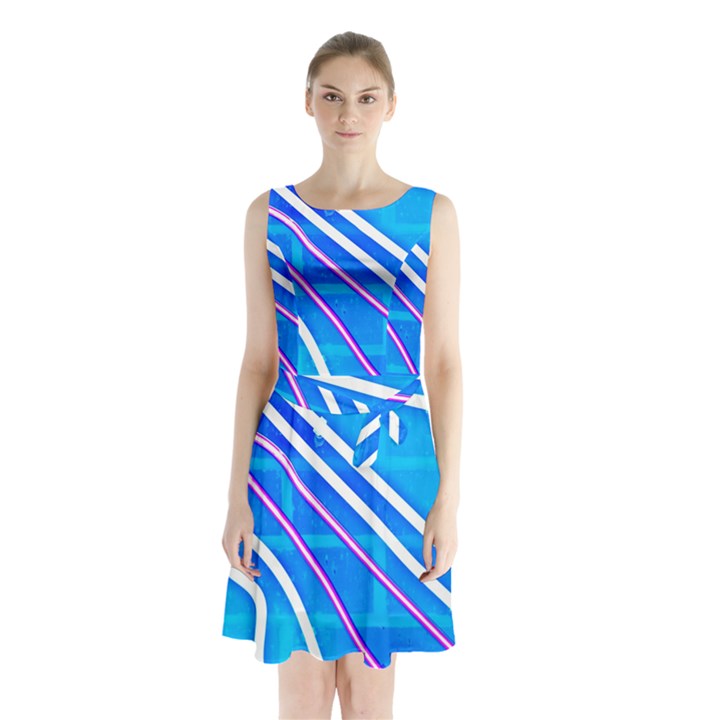 Pop Art Neon Wall Sleeveless Waist Tie Chiffon Dress