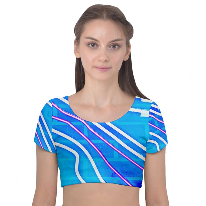 Pop Art Neon Wall Velvet Short Sleeve Crop Top 