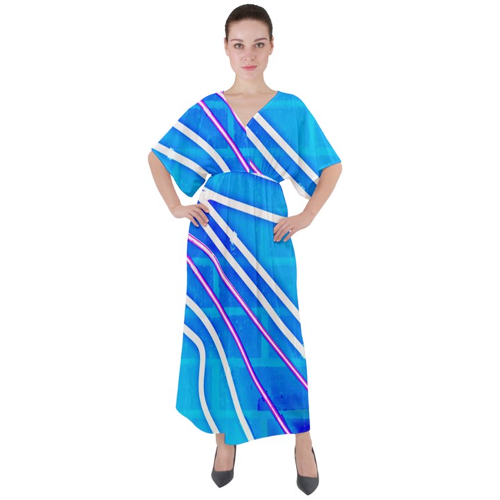 Pop Art Neon Wall V-Neck Boho Style Maxi Dress