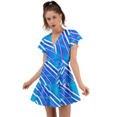 Pop Art Neon Wall Flutter Sleeve Wrap Dress by essentialimage365